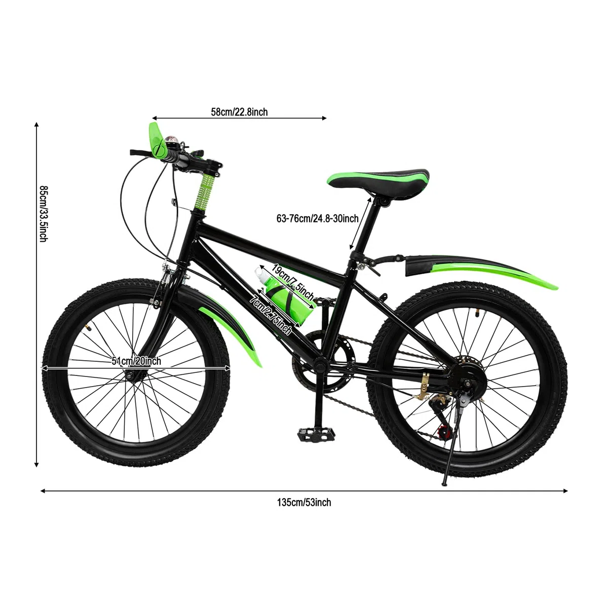 Bicicletta per bambini da 20 pollici, mountain bike, bicicletta con parafango, bottiglia d'acqua e campana bussola, robusto telaio in acciaio al carbonio, per ragazzi e ragazze 8-12 anni, per