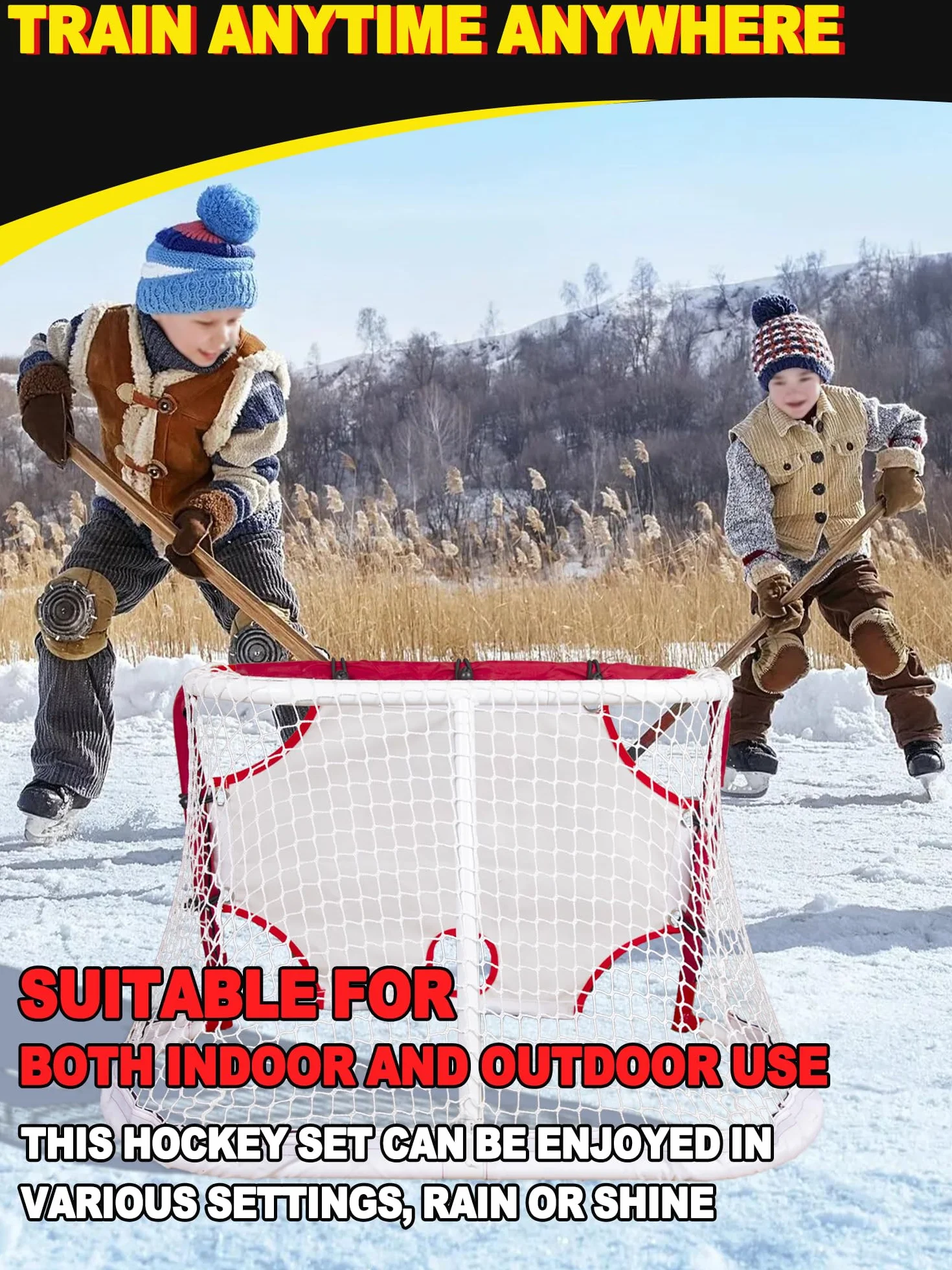 Kasifei Mini rete da hockey in acciaio con tutor tiratore, 76,2 x 50,8 cm, resistente porta da hockey per bambini