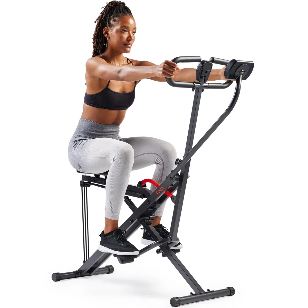 Sunny Health & Fitness Smart Upright Row-N-Ride con resistenza regolabile, attrezzatura pieghevole per esercizi domestici per braccia