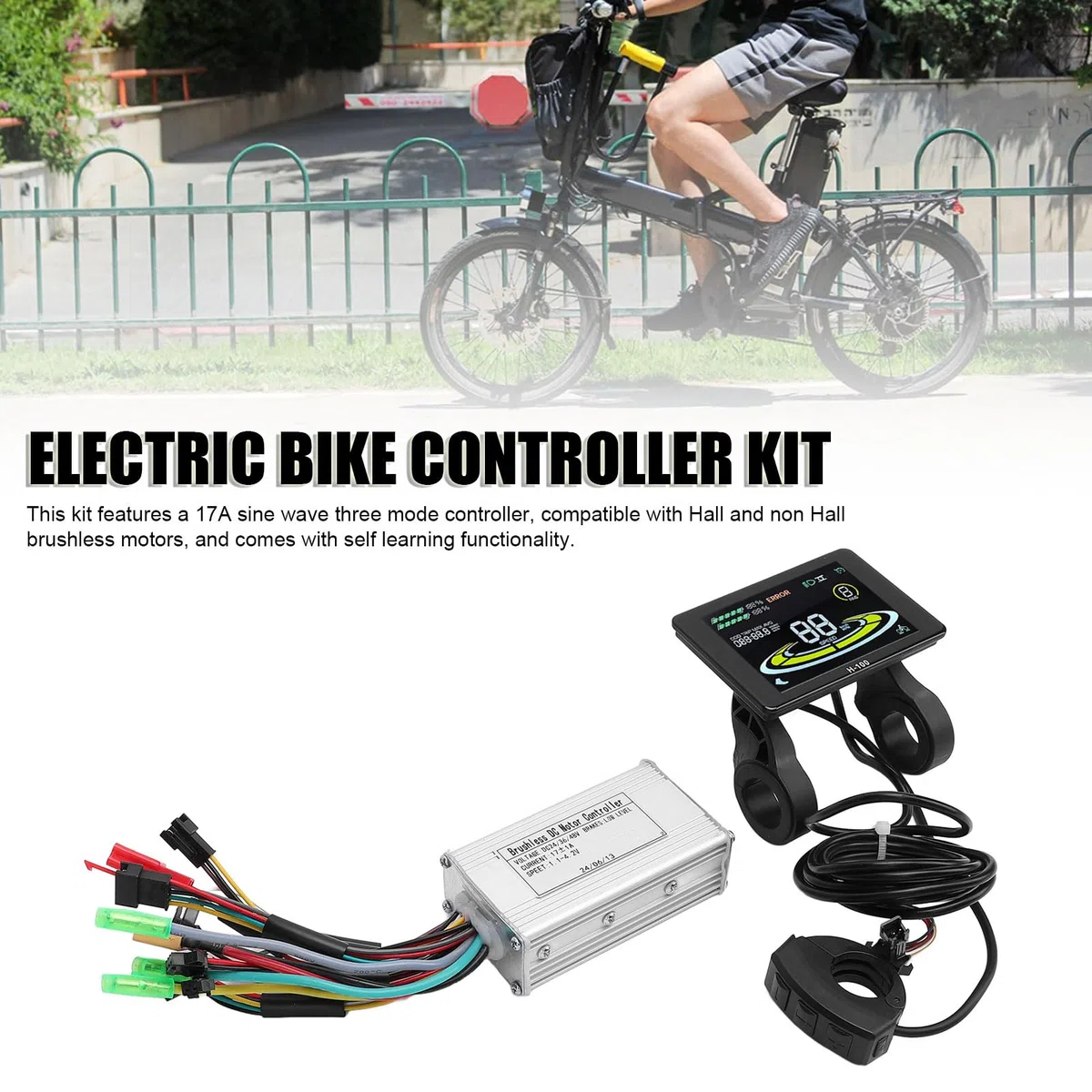 BuyWeek Kit Controller Brushless Bici Elettrica, 36V 48V 17A Controller Motore Brushless 3 modalità Onda Sinusoidale Centralina Bici Elettrica con Display LCD H100
