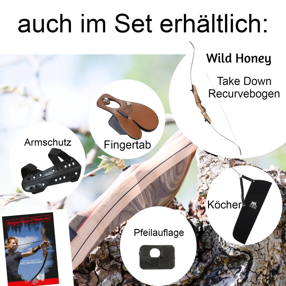 Set speciale Wild Honey – Take Down – 68 pollici / 32 lbs – Arco ricurvo per principianti; ottimo arco per principianti, arco per principianti per adulti e giovani nel tiro con l'arco, tiro con l'arco