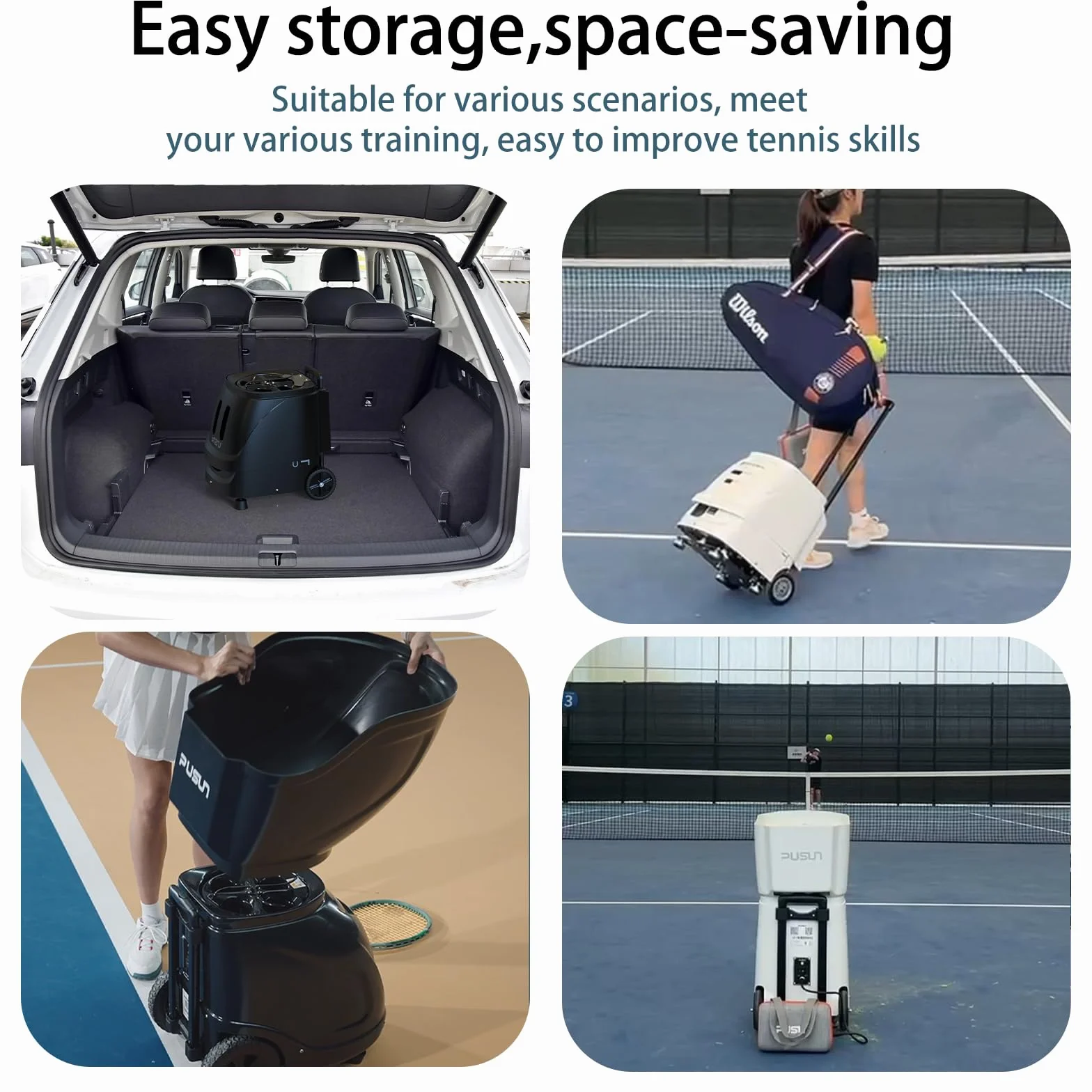 PT-Smart, macchina automatica per palline da tennis, con telecomando wireless, ad alta capacità, con impostazioni di velocità multiple, perfetta per allenamento da soli e auto-allenamento