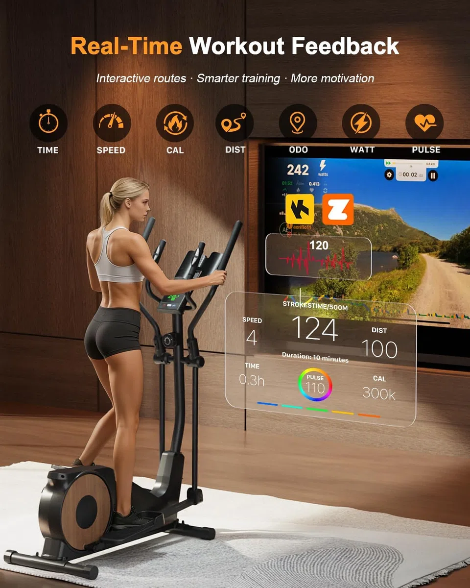 Ellittica da Casa Professionale, Aeriflo M100 con Passo 42cm e Volano 8kg, 16 Livelli di Resistenza Magnetica, Portata 150kg, Bluetooth con App, 80% Preassemblata per Allenamento Intensivo