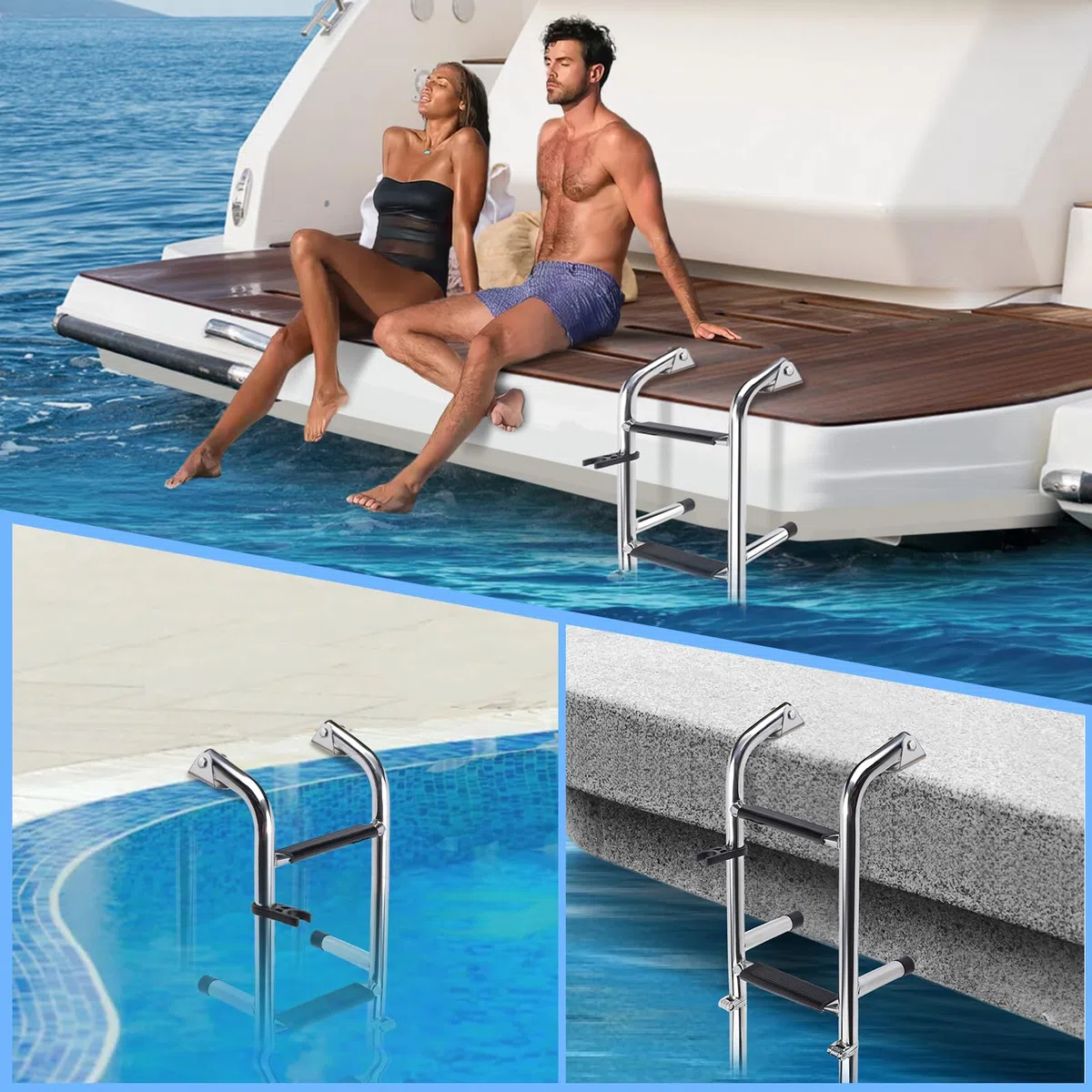 Scaletta Barca a 4 Gradini, Pieghevole Antiscivolo, Scala per Piscina in Acciaio Inox, Lucidato Pieghevole Poppa per Barca e Marine