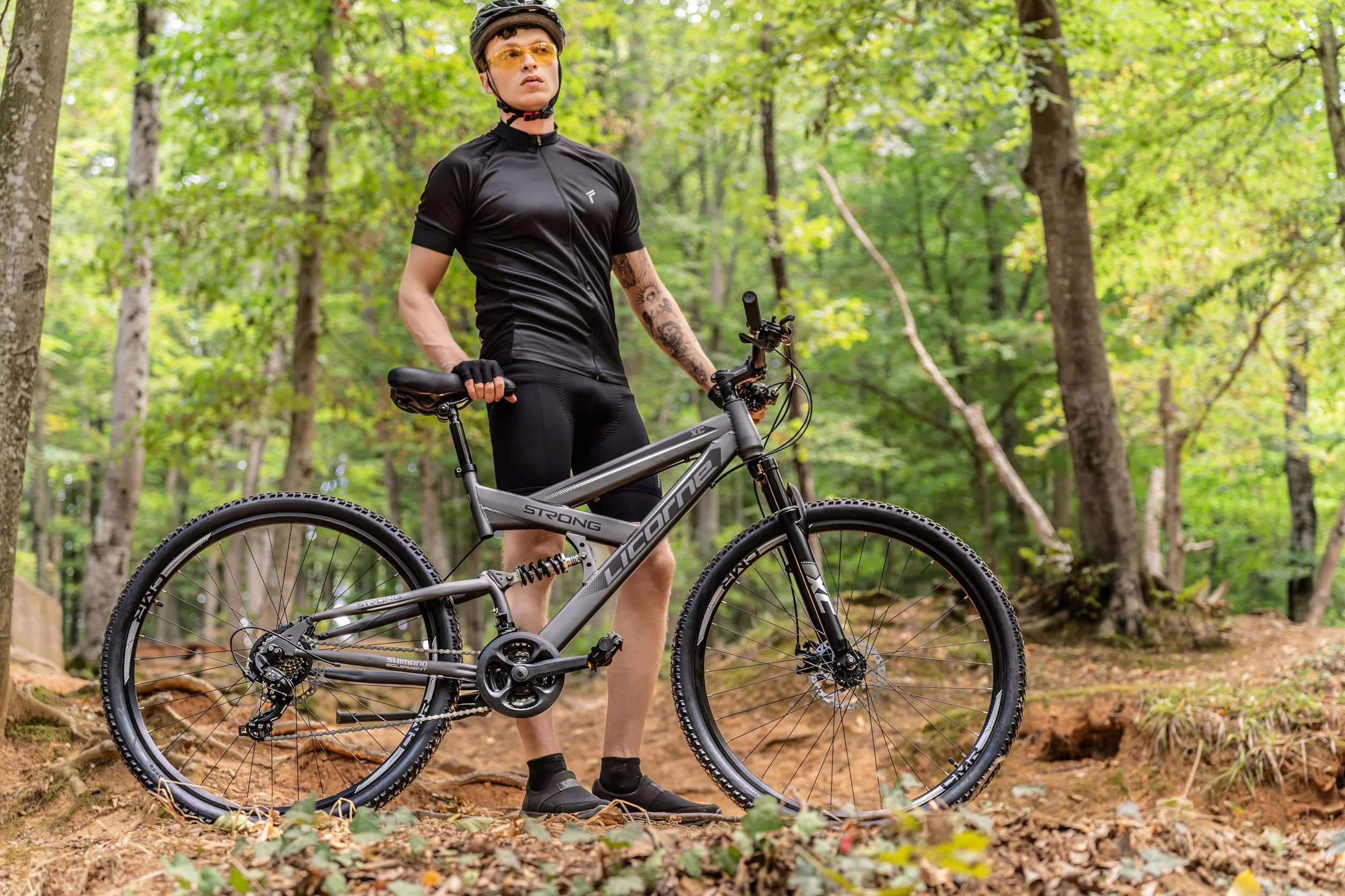 Licorne Bike - Premium Mountain Bike Strong 2D da 26, 27,5 e 29 pollici, bicicletta con freni a disco anteriori e posteriori, cambio a 21 marce, a sospensione completa